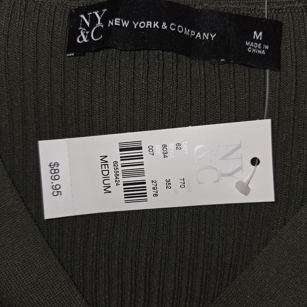New York & Company Olive Long Sleeve Ribbed Dress - Picture 2 of 3
